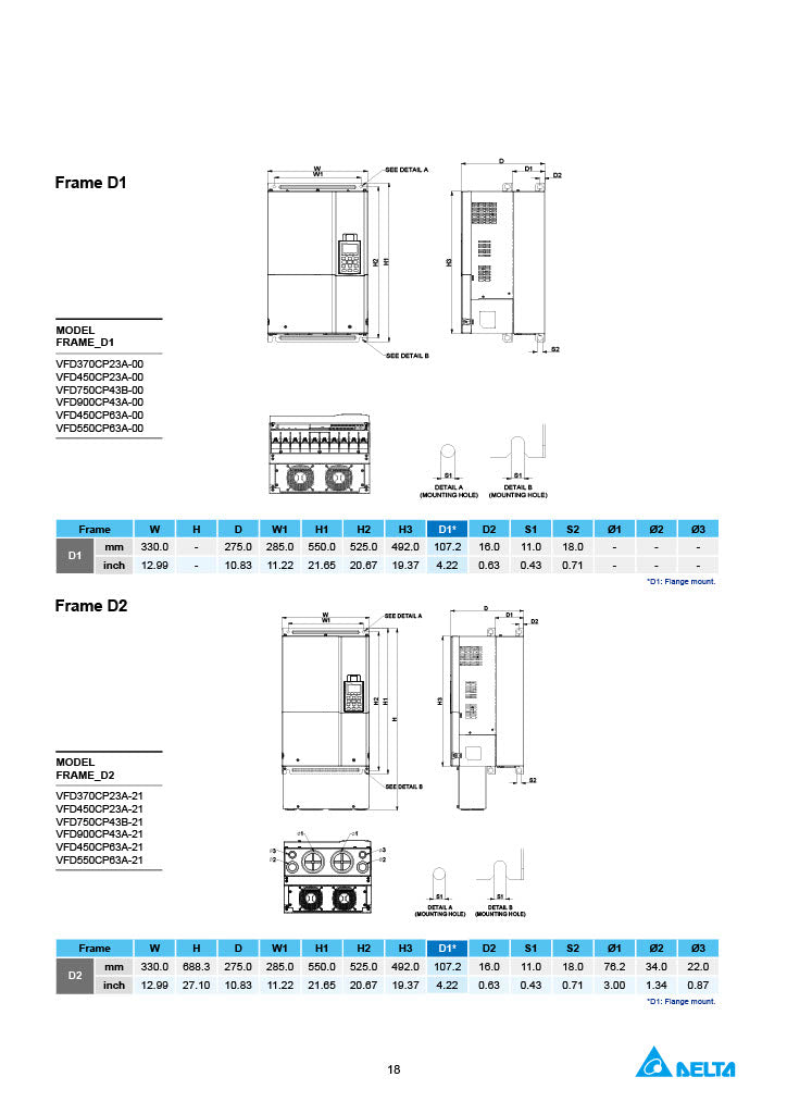 Delta CP2000 VFD - 10 HP, 460V, 3-Phase Input/Output | Model VFD075CP4EB-21