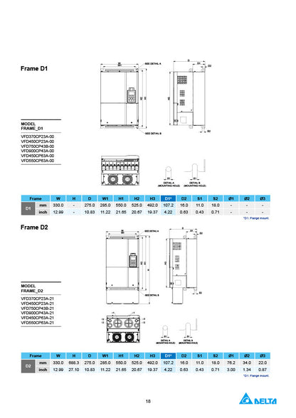 Delta CP2000 VFD - 10 HP, 460V, 3-Phase Input/Output | Model VFD075CP4EB-21