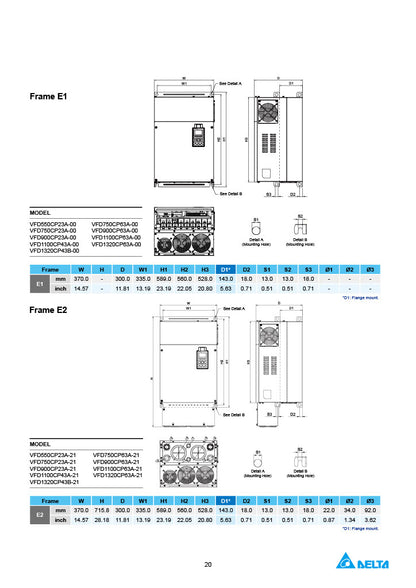 Delta CP2000 VFD - 10 HP, 460V, 3-Phase Input/Output | Model VFD075CP4EB-21