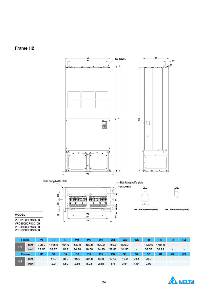 Delta CP2000 VFD - 10 HP, 460V, 3-Phase Input/Output | Model VFD075CP4EB-21