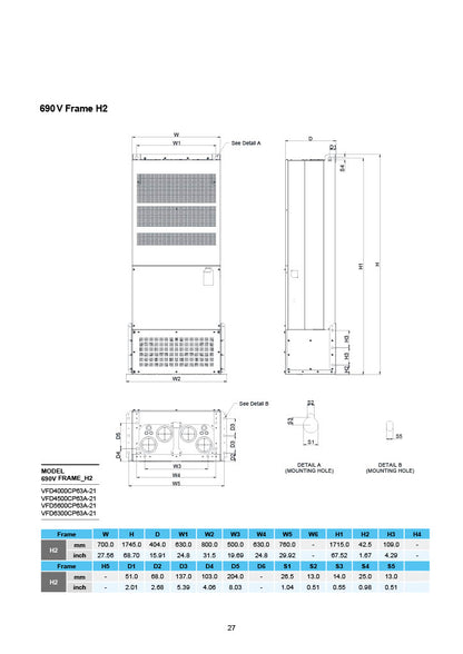 Delta CP2000 VFD - 20 HP, 460V, 3-Phase Input/Output | Model VFD150CP4EB-21