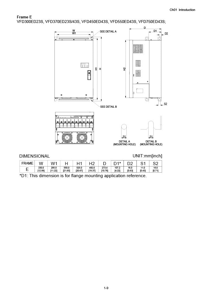 Delta VFD-ED AC Drive - 15 HP, 230V, 3-Phase Input/Output | Model VFD110ED23S