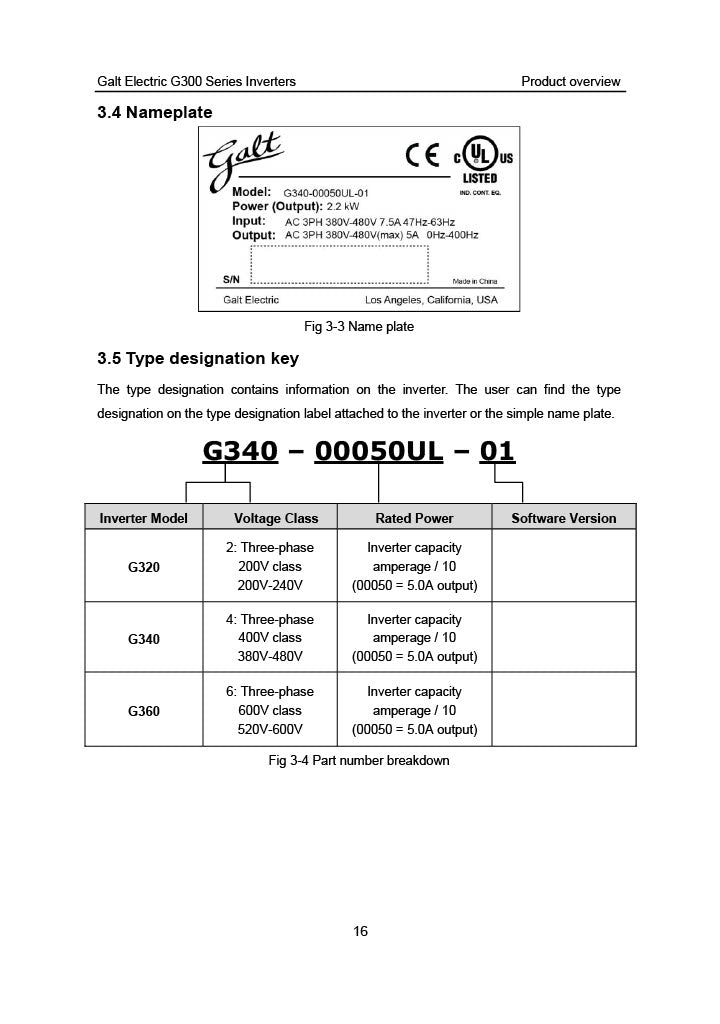 Galt Electric G300 VFD - 1HP, 240V, Constant Torque, IP 20 | Model G320-00045UL-01