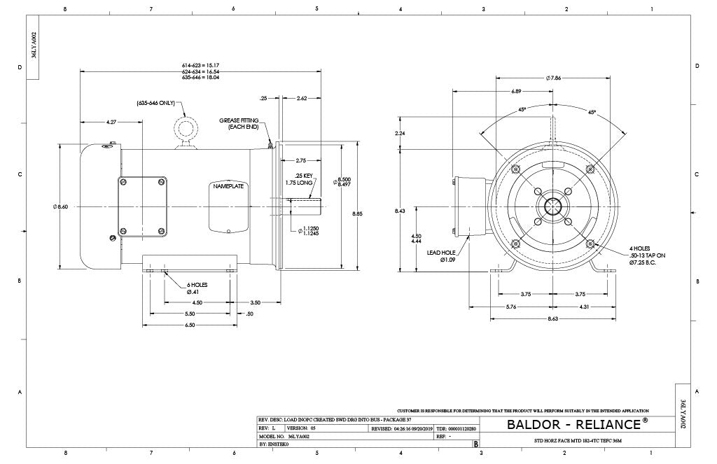 Baldor CEM3613T Motor - 5 HP, 3470 RPM, 3-Phase, TEFC, 60 Hz, 184TC Frame
