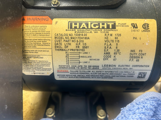 Motor replacement single phase 110 includes Pump repair