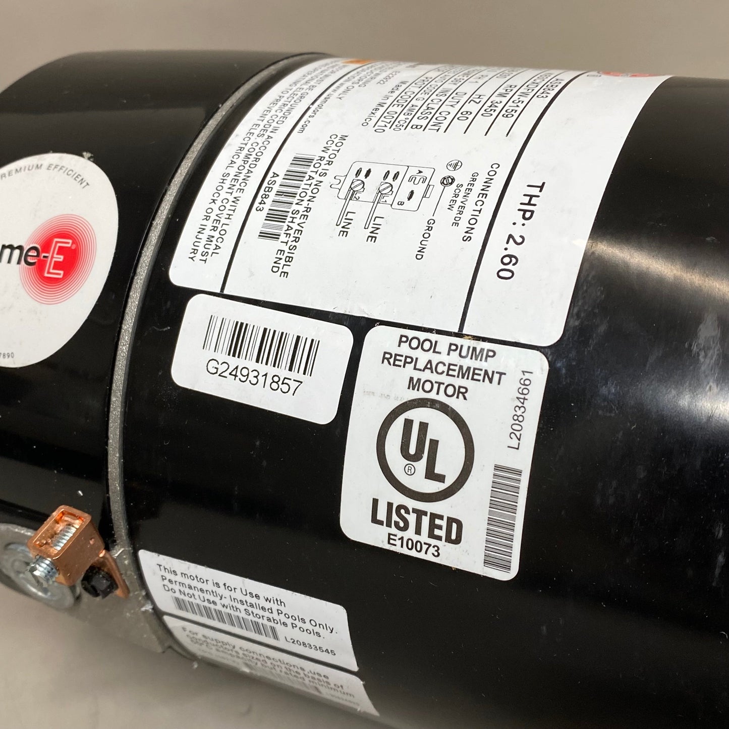 US MOTORS Square Flange Pool Pump Motor 5/8" Diameter Shaft Black ASB843