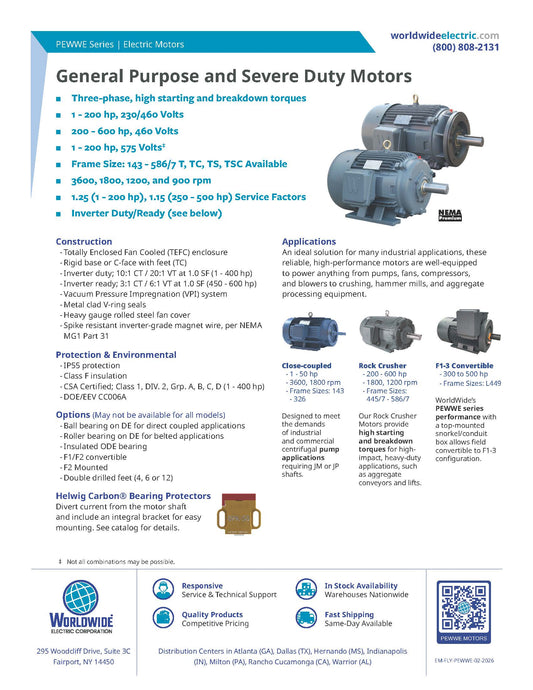 Worldwide PE Premium Efficiency Motor - 30 HP, 1800 RPM, 3-Phase, TEFC, 208-230/460V, 286T Frame | Model PEWWE30-18-286T